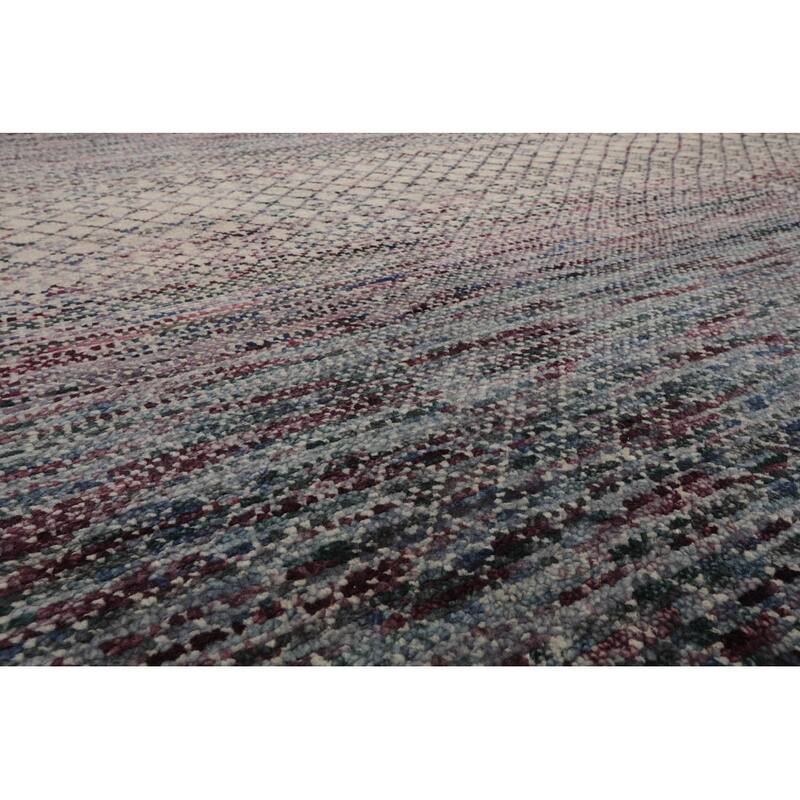 Beige Tibetan Wool & Bamboo Silk Hand Knotted Rug Geometric Style - 8' x 10'