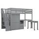 preview thumbnail 42 of 110, Twin/Full Size Loft Bed with Storage Staircase, Wardrobe and Desk, Solid Wood Loft Bedframe with 2 Storage Drawers and Shelves