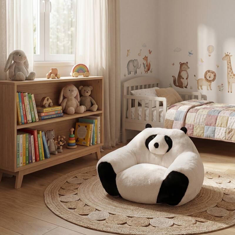GDFStudio - Faux Fur 29.65" Panda-Shaped Plush Bean Bag Chair with High-Density Foam