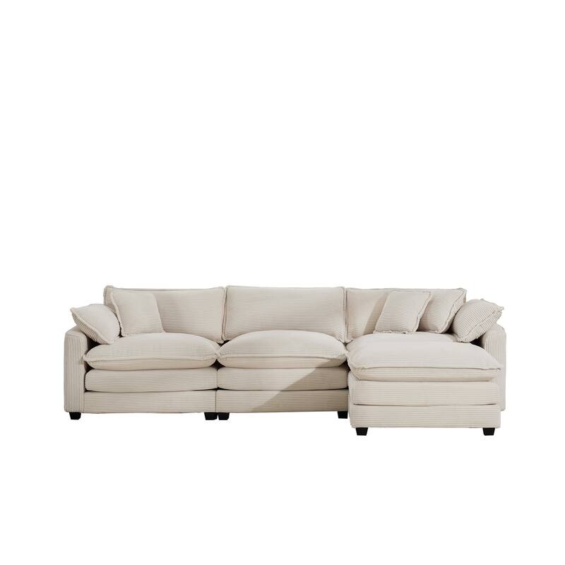 L-shaped Chaise Sectional Sofa with Ottoman and Double Cushions