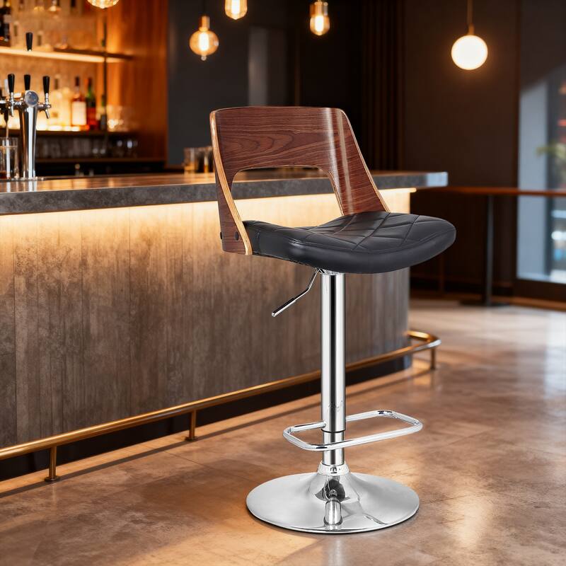 Modern Adjustable Height Upholstered Swivel Bar Stools with Footrest - 17.32" L x 14.56" W x 35-43" H