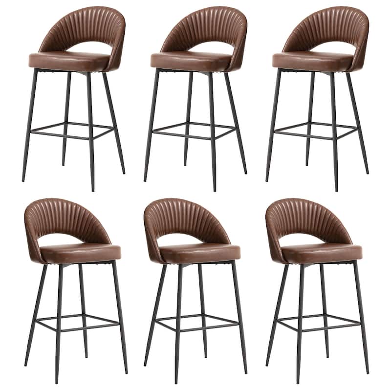 Glitzhome Modern Quilted Leatherette Tapered Legs Bar Stools Set of 4 or 6 - Set of 6-Brown