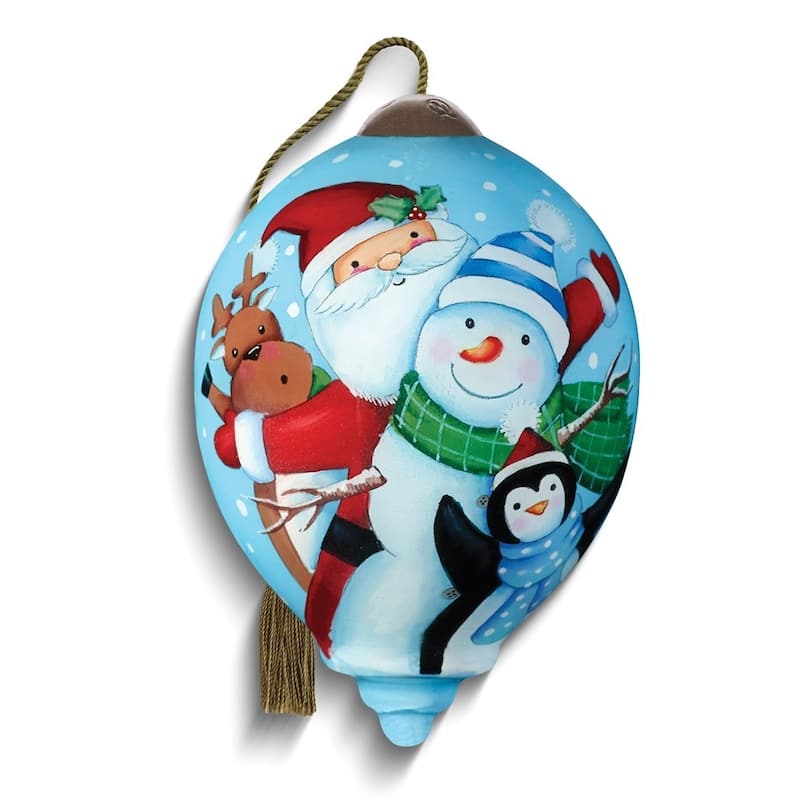 Curata SantaS Polar Pals By Emma Leach Hand-Painted Glass Ornament