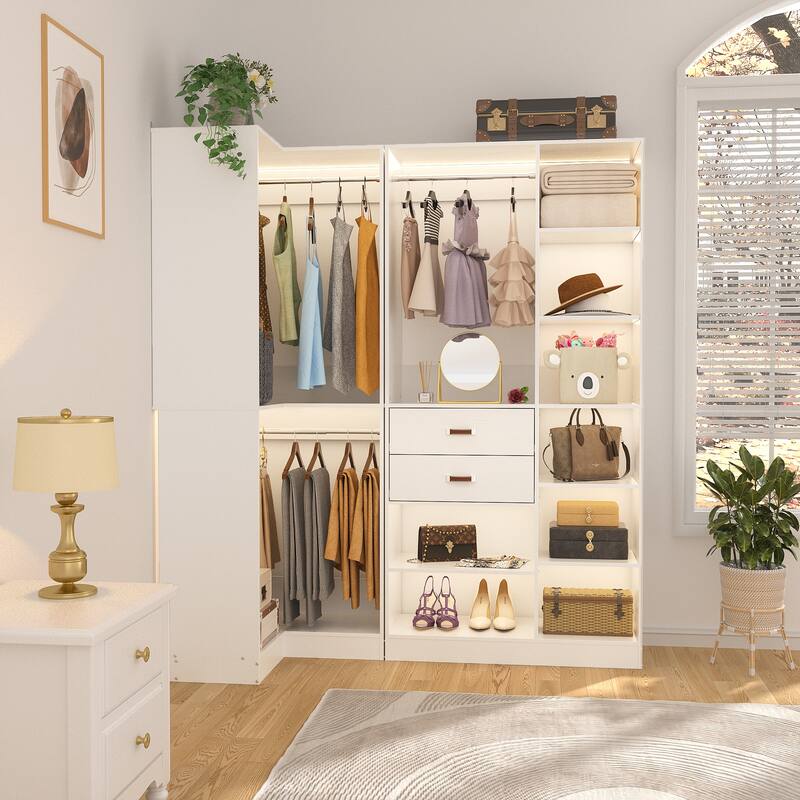 Vryon Set of 2 Corner Closet Organizer, 70.9'' W Closet System with Drawers and Hanging Rods