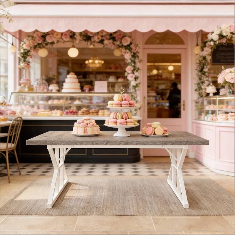 Dining Table for 6, Wood Kitchen Table with Trestle Base, Kitchen Table Meeting Table with X-shaped Accents