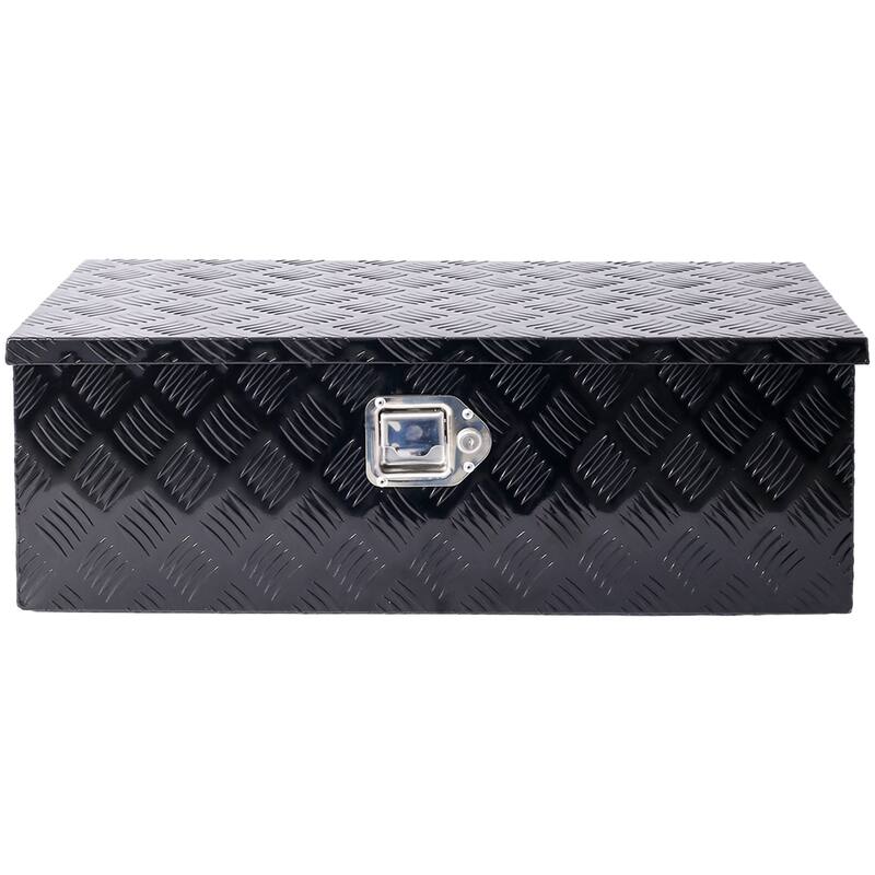 30 Inch Truck Tool Box, Heavy Duty Aluminum Waterproof Tool Box with Lock and Keys, 5 Bar Tread Wide Utility Toolbox,Black - Black