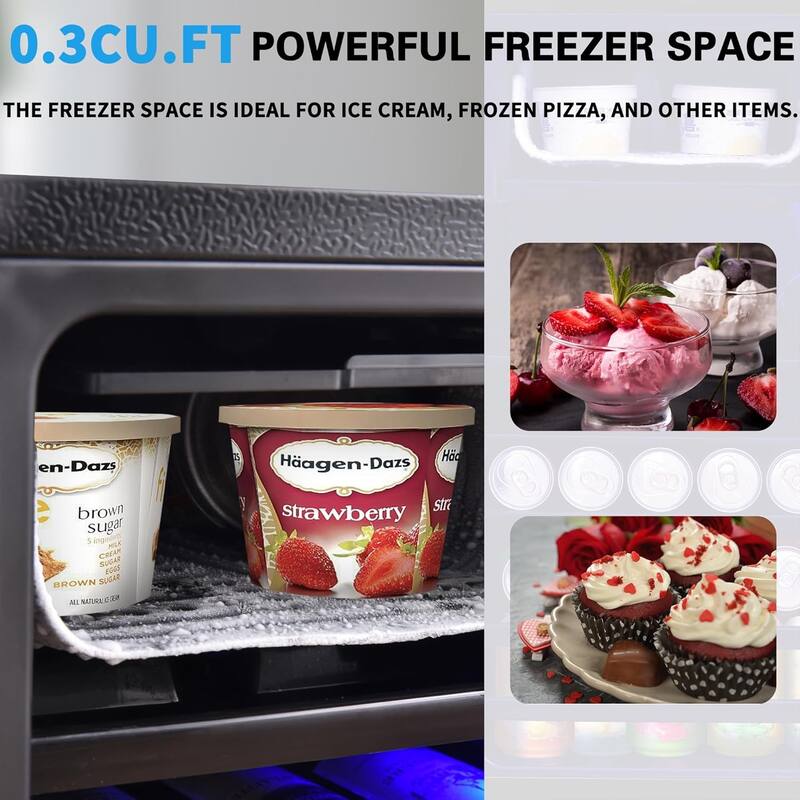 4.5 Cu.Ft Mini Fridge with Freezer, Compact Single-Door Refrigerator with LED Light