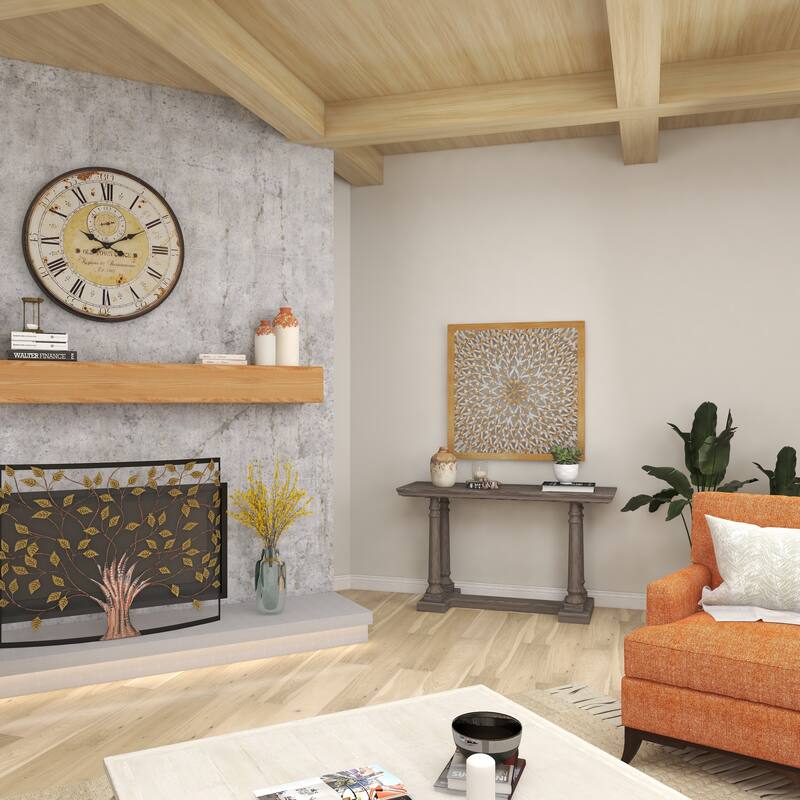 Light Brown Wood Handmade Intricately Carved Floral Home Wall Decor with Mandala Design