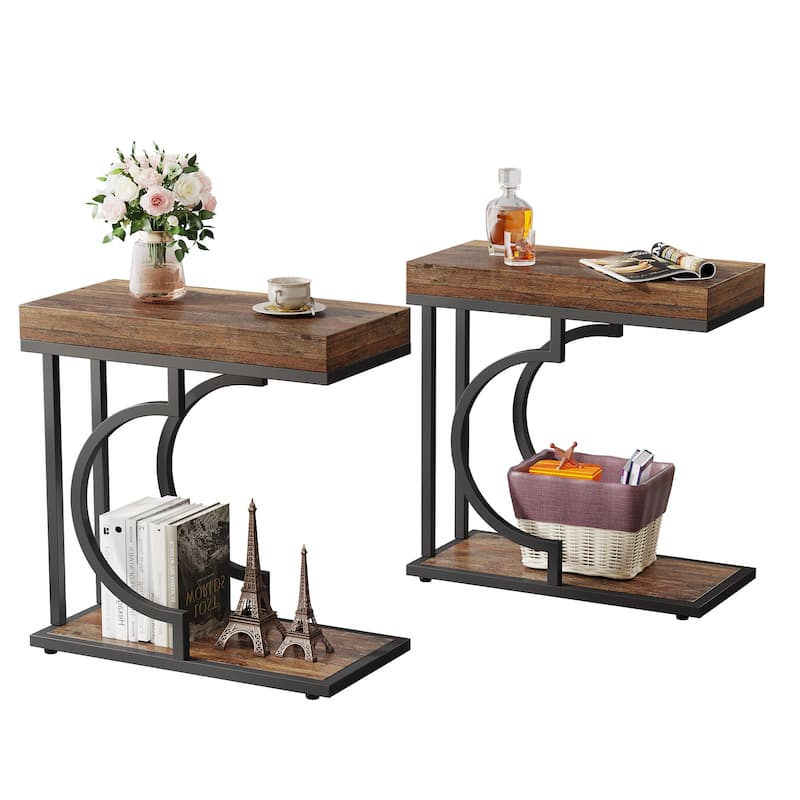 Narrow Side Table White Gold Side Table C Shaped End Table Modern Bedside Table Small Side Table for Couch Living Room