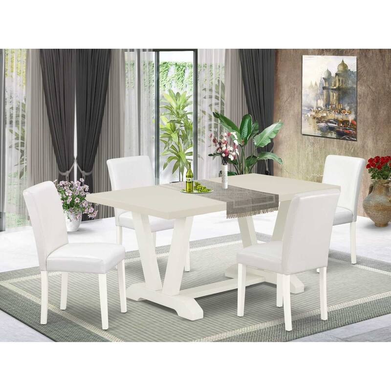 HomeStock 5-Pc Natural Oak Finish Solid Wood Top Dining table with 4 Chairs