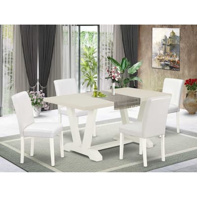 HomeStock 5-Pc Natural Oak Finish Solid Wood Top Dining table with 4 Chairs