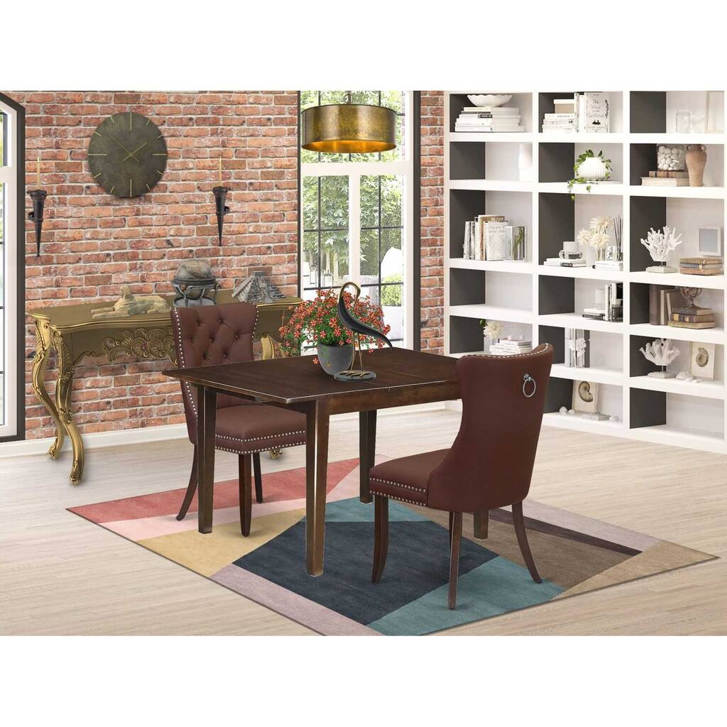 HomeStock 3-Pc Mahogany Finish Rectangular Solid Wood Top with Butterfly Leaf Dining Table Set