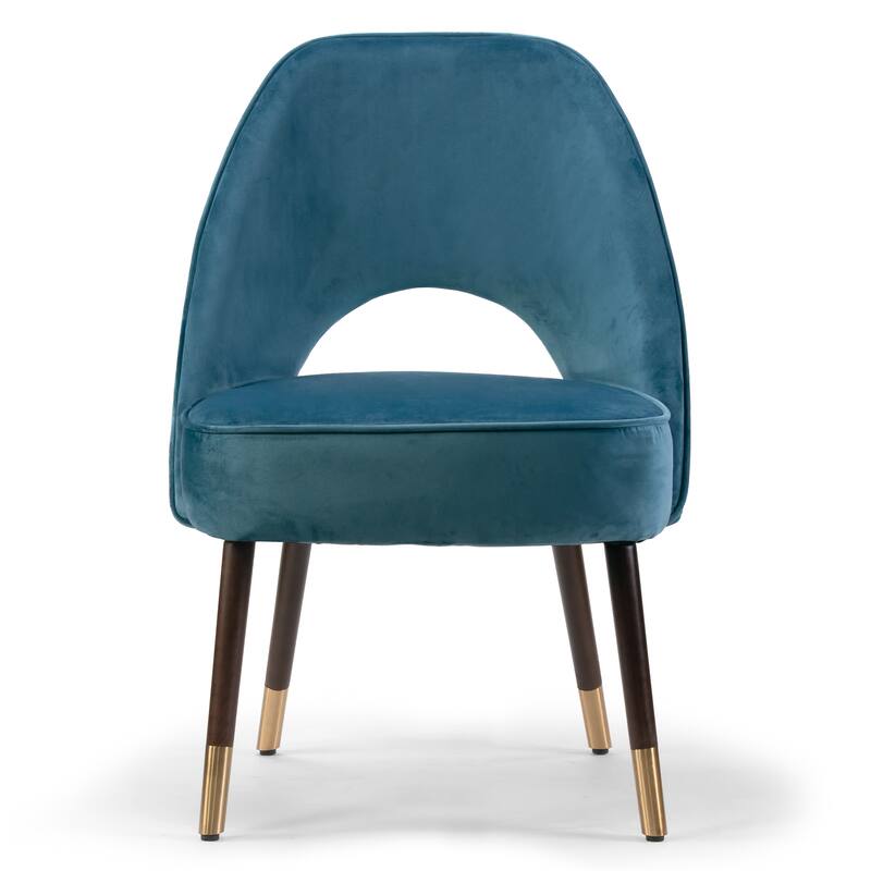 Set of 2 Amber Blue Velvet Modern Dining Chair with Beech Wood Legs