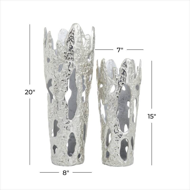 Aluminum Metal Decorative Vase with Cut Out Designs - Set of 2 Gold, Black, Silver - Roche River Decor