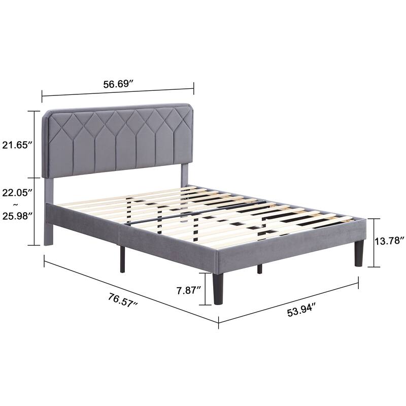 VECELO 3-Pieces Upholstered Platform Bed Frame with Adjustable Headboard and Nightstands Set of 2, Grey