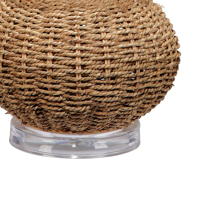 25 Inch Table Lamp, Rattan Woven, Inverted Tapered Shade, White, Beige