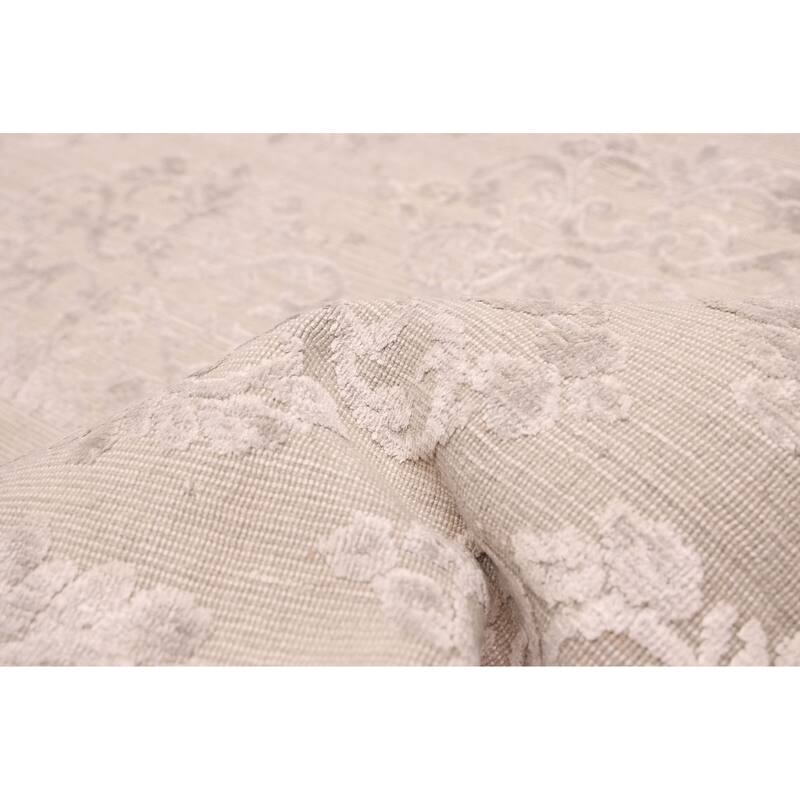ECARPETGALLERY Hand Loomed Elysian Light Grey Viscose, Wool Rug - 9'10 x 13'3