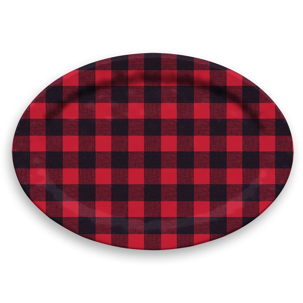Abode Homewares Vintage Lodge Melamine Buffalo Check Oval Serving Platter - Red - 19.9" x 13.9"