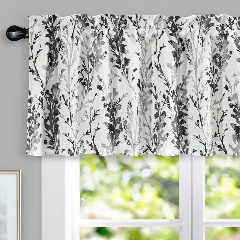 DriftAway Heather ValanceThermal Insulated Farmhouse Rod Pocket Window Valances - 52" Width X 18" Length - Charcoal Black and White