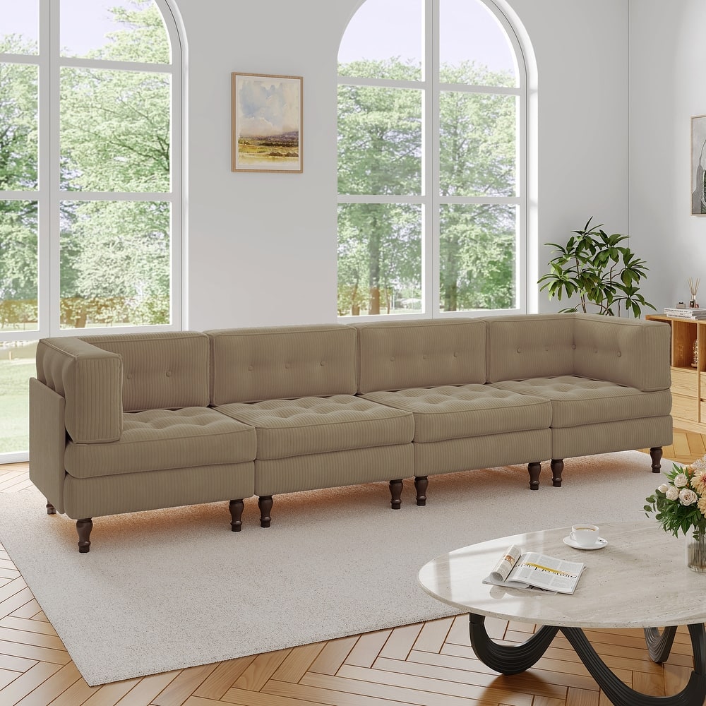 UIXE 4-Piece Corduroy Upholstered Modular Sectional Sofa for Living Room