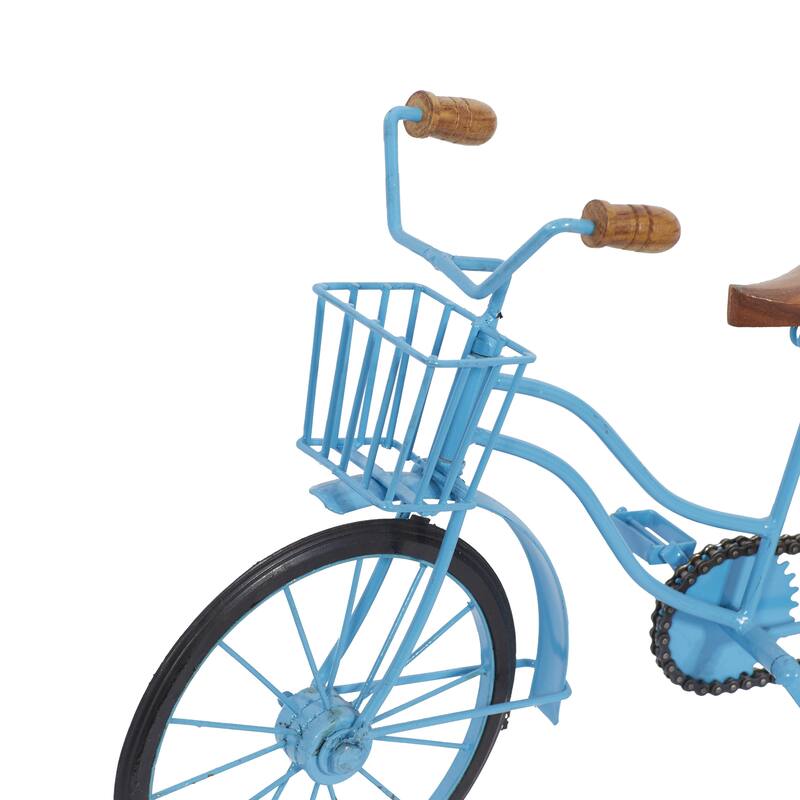 Yellow, Blue or Silver Metal Bike Decorative Sculpture with Wood Accents