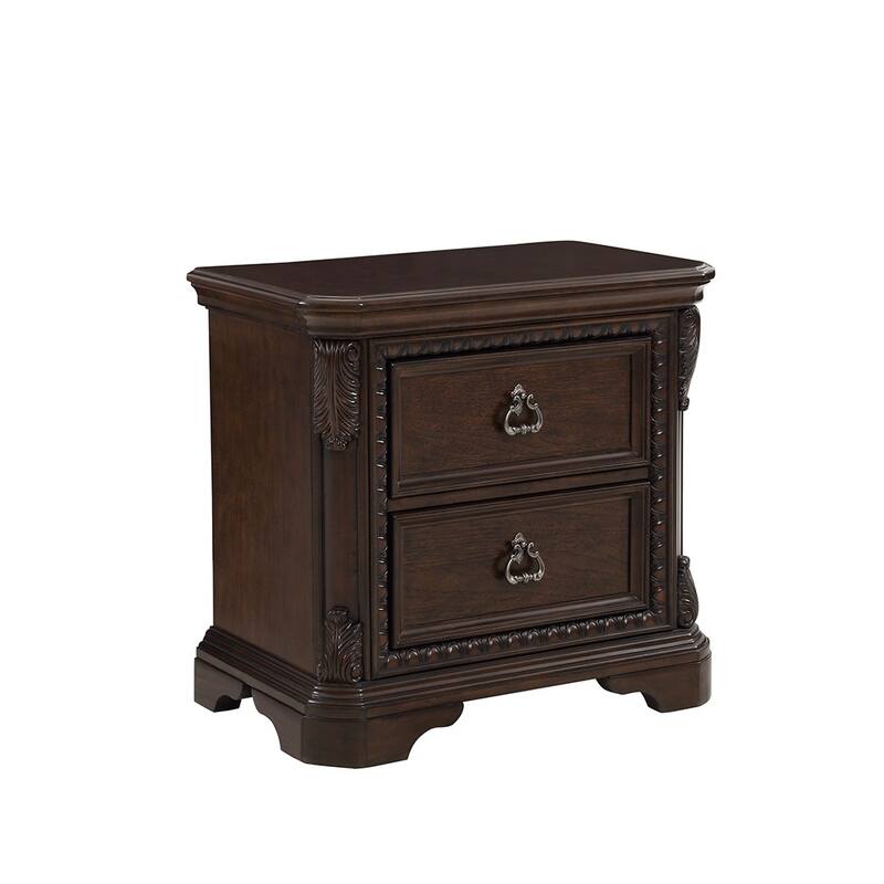 Elegant Mahogany 2-Drawer Nightstand with Custom Hardware, Ash Veneer Finish - Mahogany