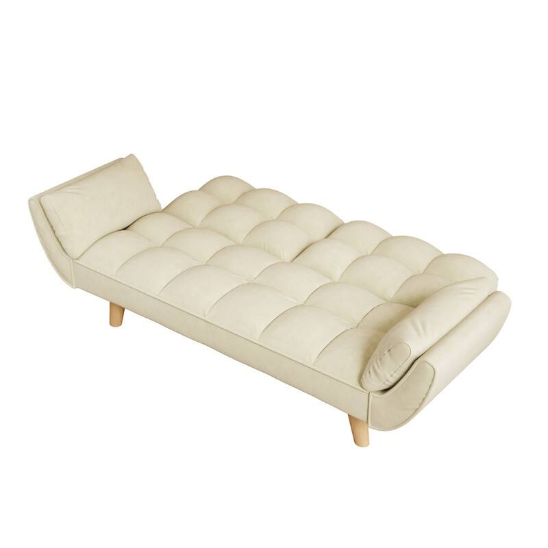 74" Velvet Upholstered Double Sofa Bed, Beige