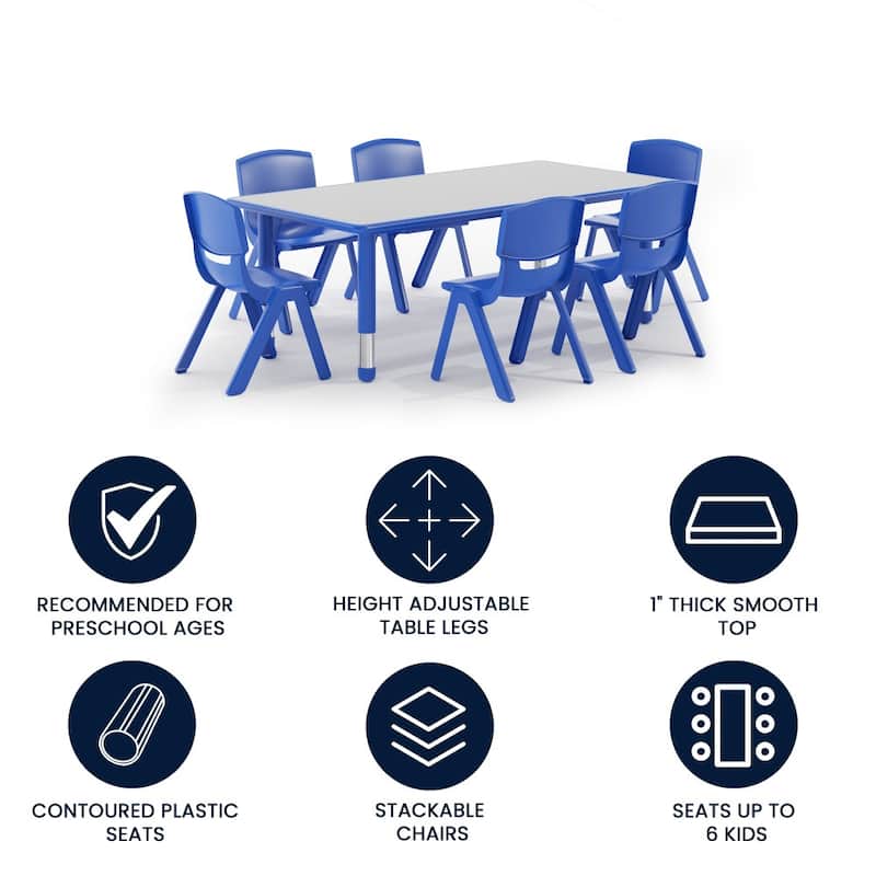 23.625"W x 47.25"L Rectangle Plastic Activity Table Set with 6 Chairs