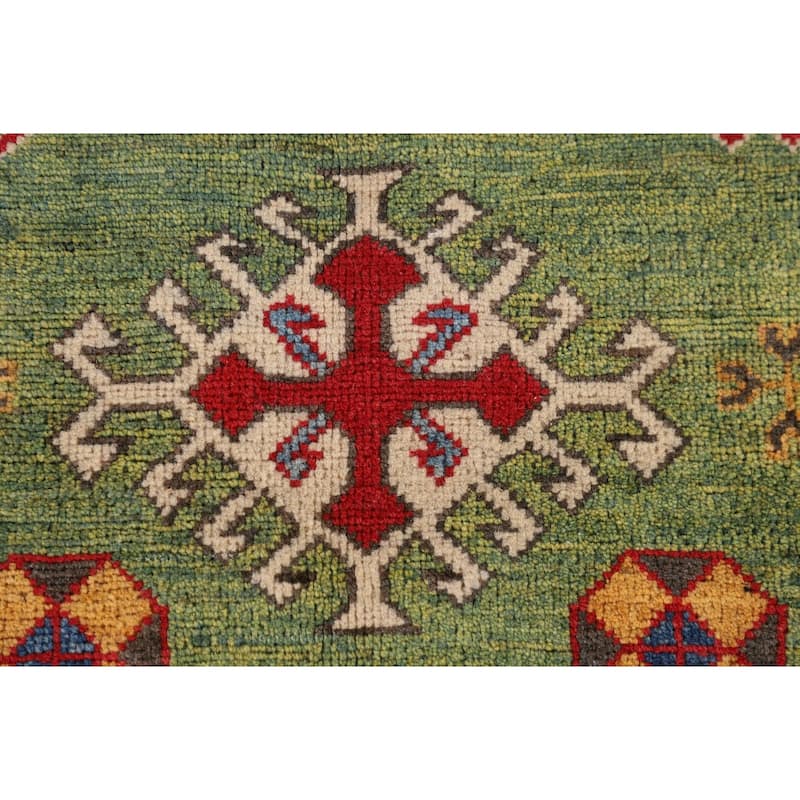 Green Kazak Oriental Area Rug Hand-Knotted Wool Carpet - 6'8" x 9'7"
