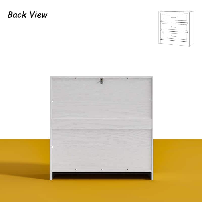 Modern 3-Drawer Wood Dresser for Bedroom, Wide Storage Chest with Metal Handles, Nightstand Cabinet