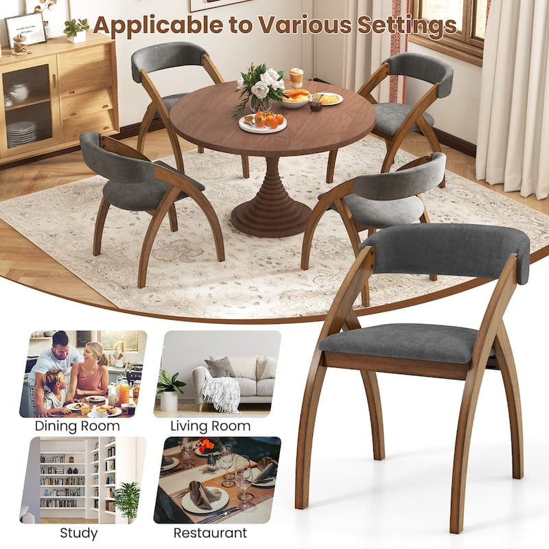 Gymax Dining Chair Set of 2 w/ Padded Cushion Curved Back Arched