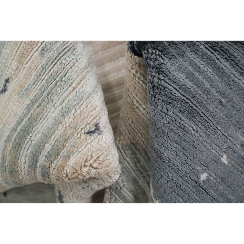 Hand Knotted Oriental Viscose Silk Carpet Modern Pictorial Greys & Charcoal Abstract Area Rug - 6' 6'' X 4' 5''