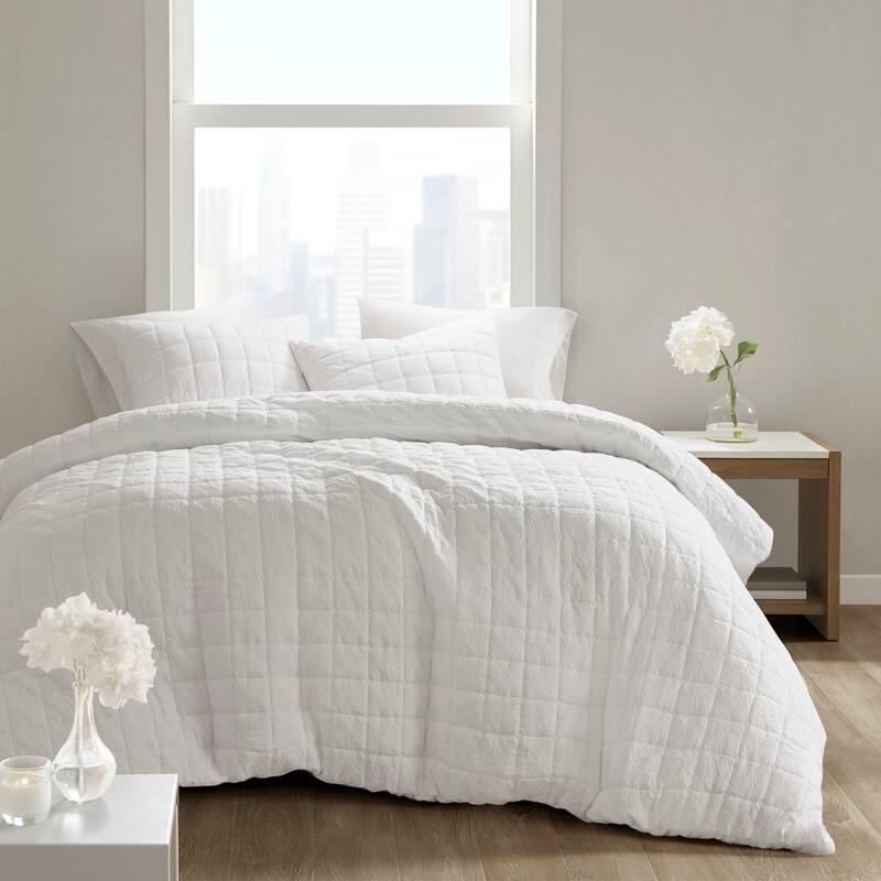 Cocoon Quilt Top Duvet Cover Set by N Natori - White - King - Cal King
