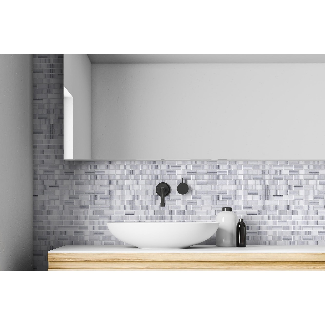 Arctic Silver Marble 1" x 2" Brick Polished Mosaic Tile