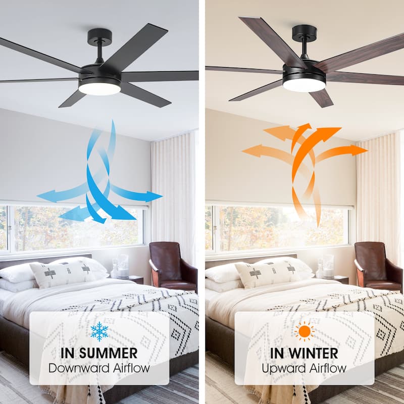 60-inch Modern Black Wood Integrated LED Indoor Smart Ceiling Fan with Light and APP