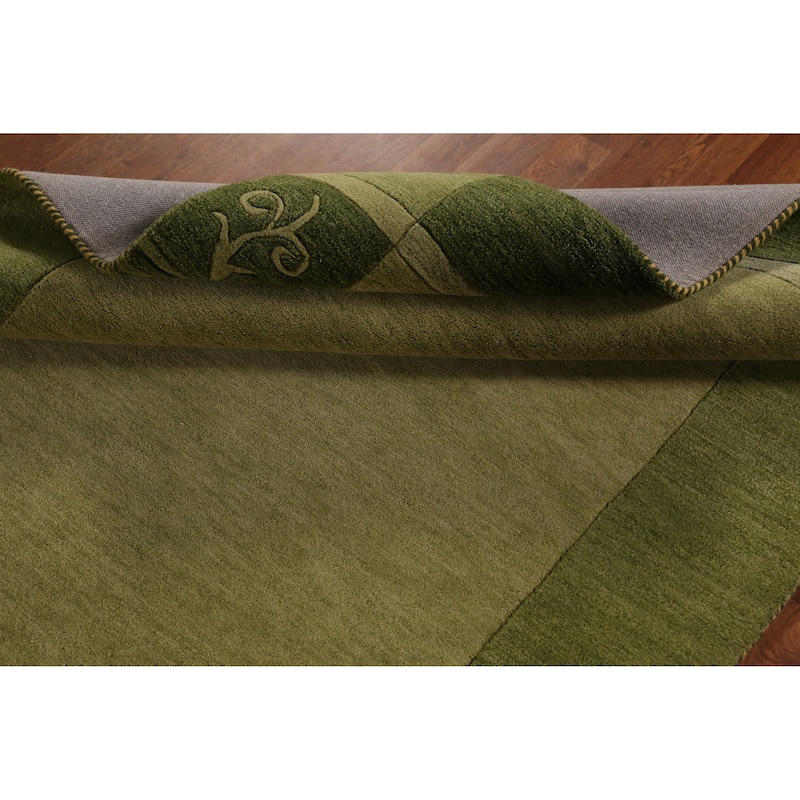 Green Gabbeh Indian Area Rug Handmade Wool Carpet - 5'3" x 7'7"