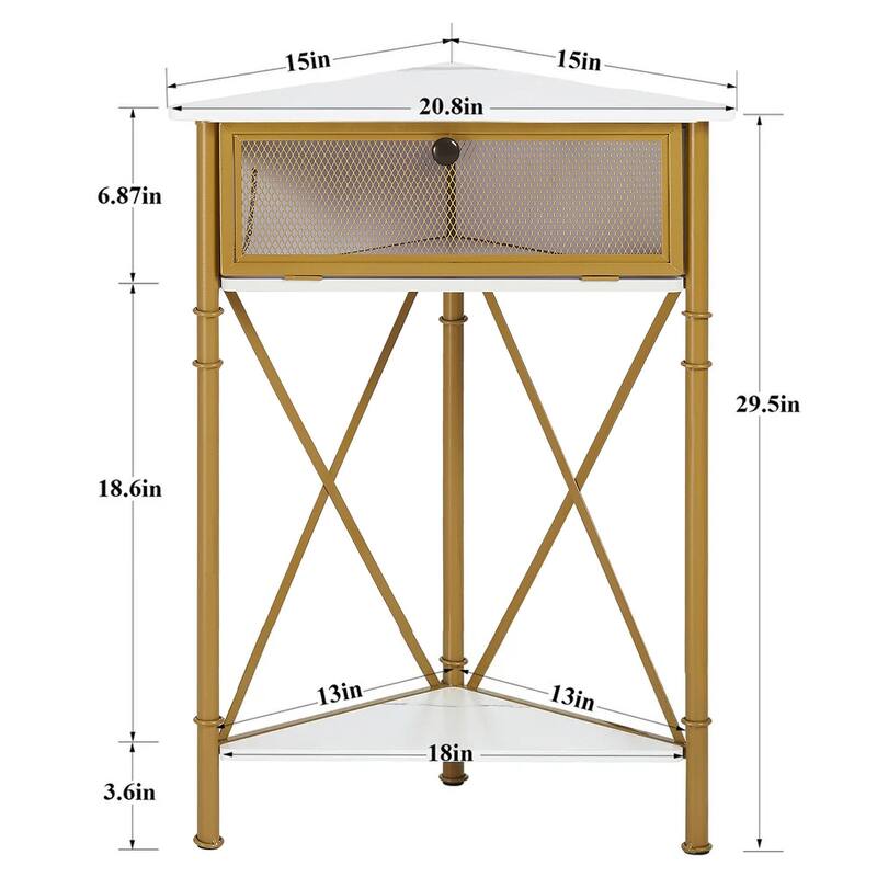 Javlergo Set of 2 Triangle Corner Side Table with Mesh Flip Top Storage Stable X-Frame Corner Table for Small Spaces