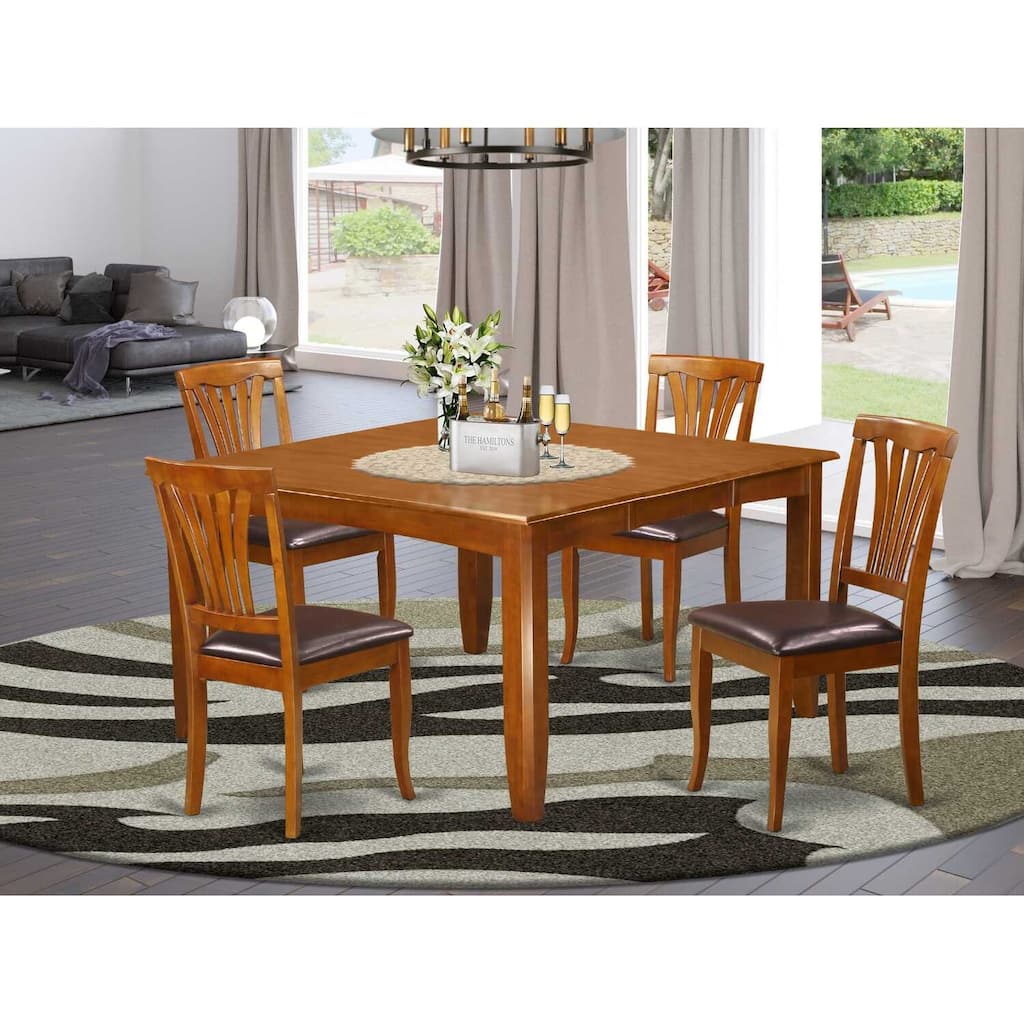 Dining Room Set - Table and Chairs Set - 54 Inch Square Table - 8 Chairs - Saddle Brown Finish