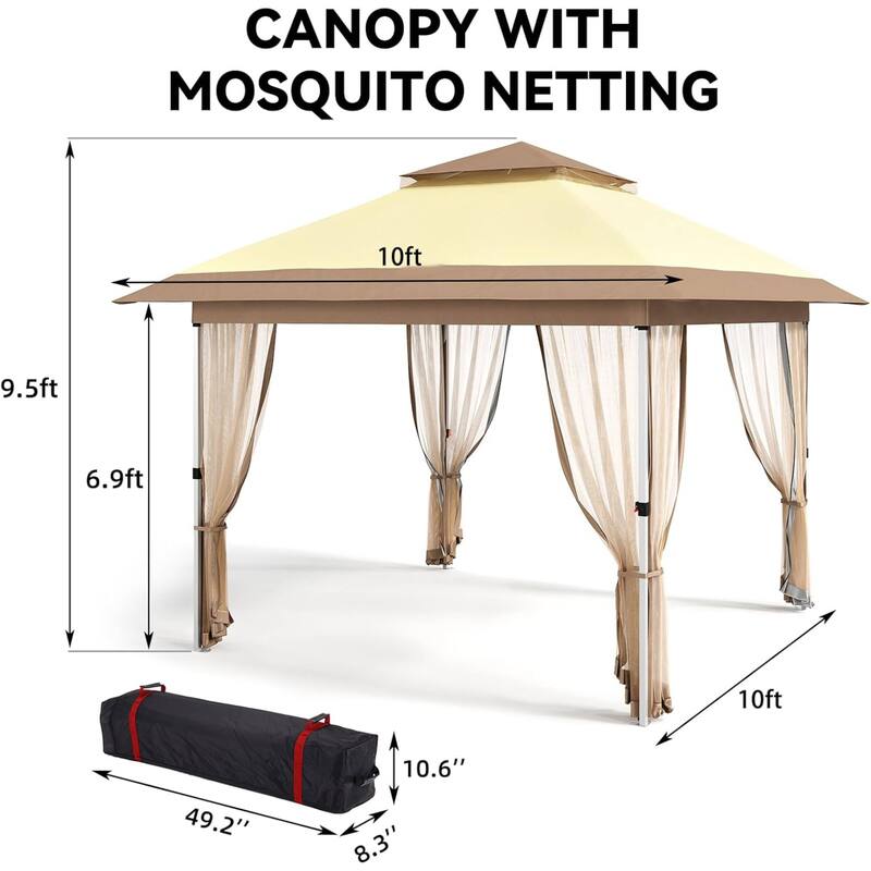 Waterproof 10X10 Ft Instant Pop-Up Gazebo, All-Weather Canopy Tent for Patio, Garden, Backyard, Party - N/A