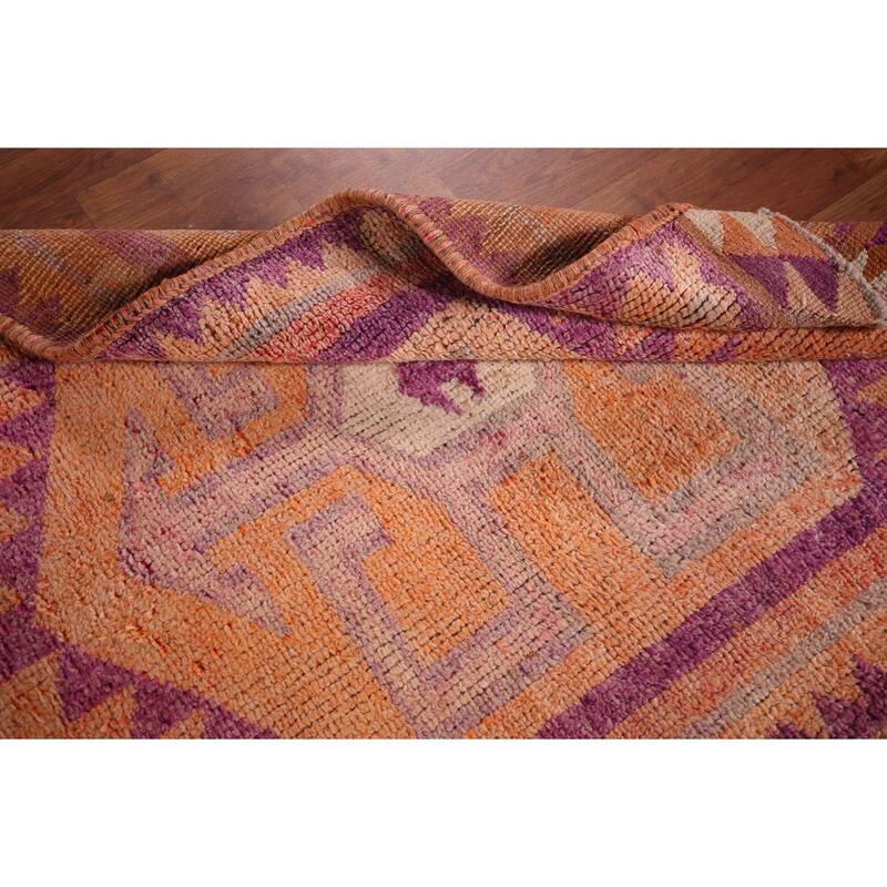 Geometric Oushak Oriental Vintage Runner Rug Hand-Knotted Wool Carpet - 3'6"x 10'4"