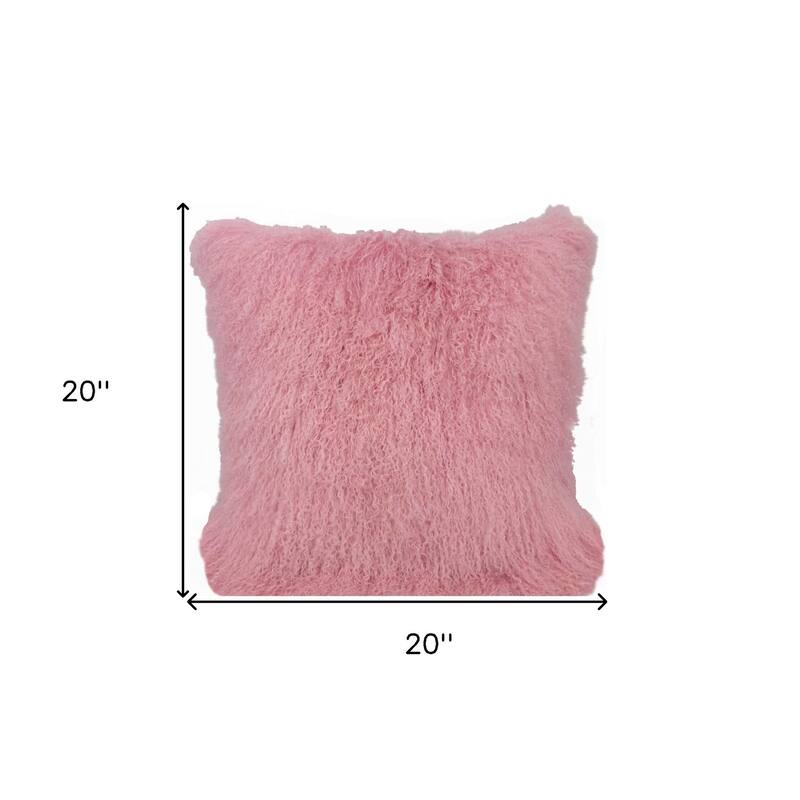20" Pink Genuine Tibetan Lamb Fur Pillow With Microsuede Backing