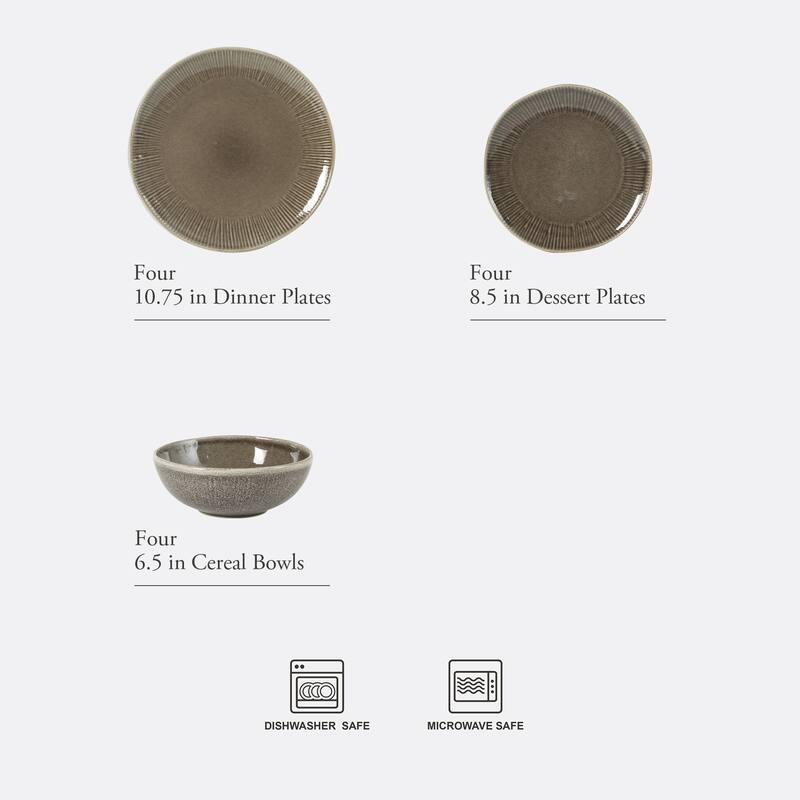 Gibson Elite Sandy Pines Stoneware Plates and Bowls Set - 12 Piece Reactive Glaze Dinnerware Set - Service for 4