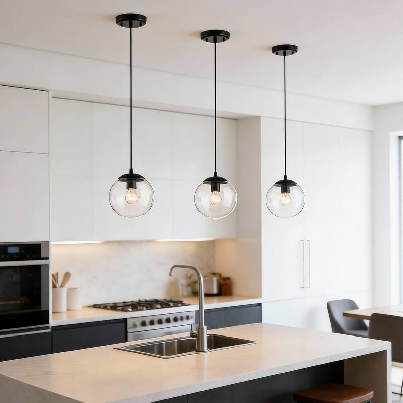 7.75 in. 1-Light Matte Black/Brushed Nickel Pendant Light with Clear Globe Glass Shade