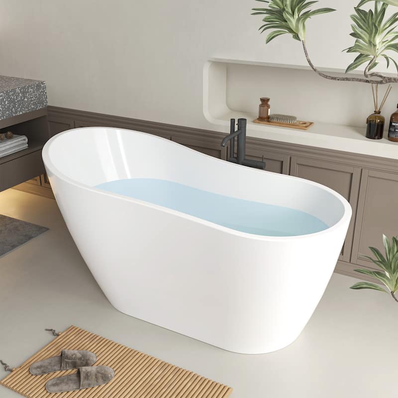 Vanity Art 55" X 28" White Acrylic Freestanding Bathtub