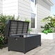 preview thumbnail 1 of 7, Outsunny Outdoor Wicker Storage Bench Deck Box, PE Rattan Patio Furniture Pool Storage Bin Container Blue