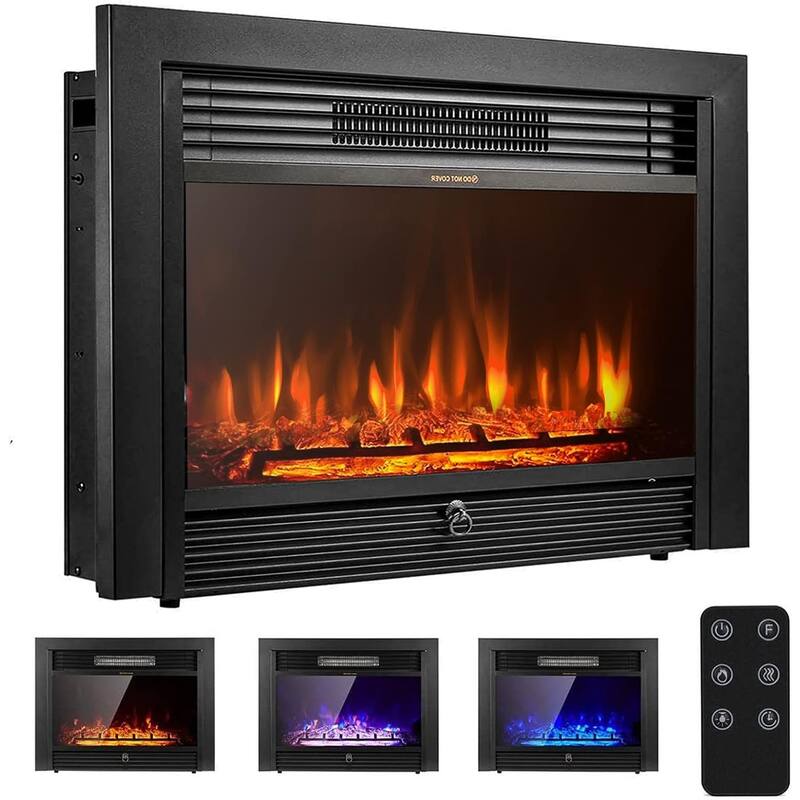 AECOJOY 28.5" Electric Fireplace Insert w/ 3 Color Flames & Remote