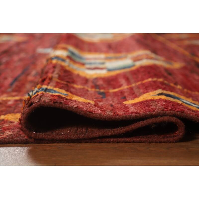 Geometric Moroccan Oriental Rug Handmade Red Wool Carpet - 6'9" x 9'11"