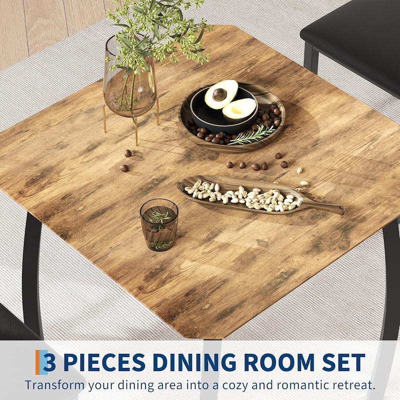 3 Piece Dining Table Set, with Metal Frame & Wood Tabletop