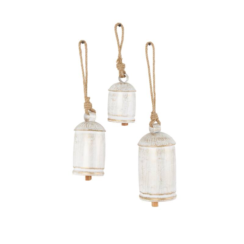 Metal Tibetan Inspired Indoor Outdoor Decorative Cow Bells with Jute Hanging Rope (Set of 3) - Set of 3 - 10",8",6"H