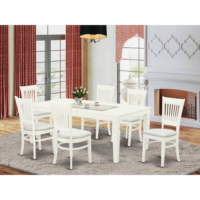 7-Piece Dining Set - Linen White Table & Chairs - Wood Dining Room Set - Kitchen Table Set for 6 - 84